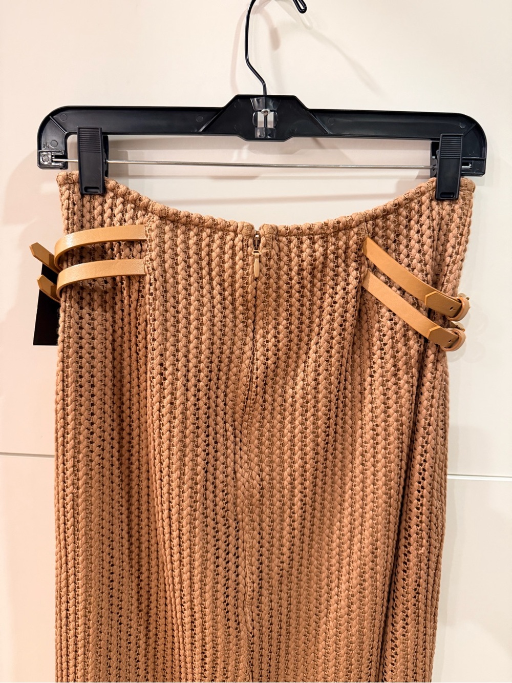 JLUXLABEL Textured Mystique Faux Leather Trim Midi Skirt Tan M NWT - Picture 7 of 16